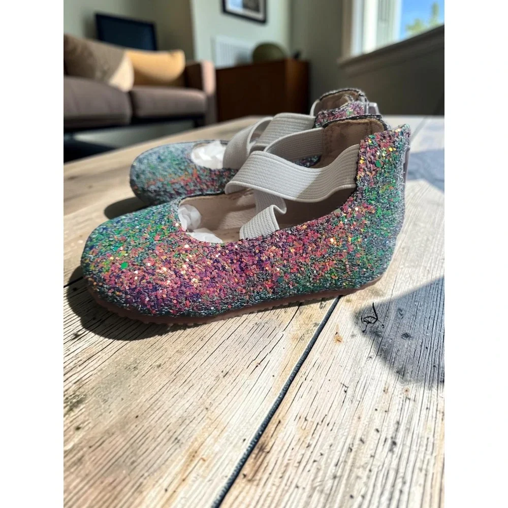 NEW Leather Toddler Size 4C Girl's Iridescent Glitter Ballerina Flats Shoes